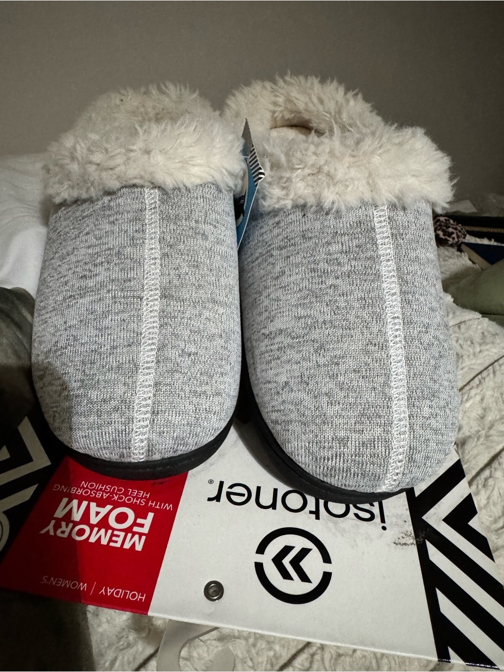isotoner Light Gray Knit Memory Foam Mule Slippers
